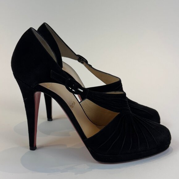 Louboutin Black Suede Drapiday 120 D'Orsay Pumps, Size 40 EU - Picture 6 of 16